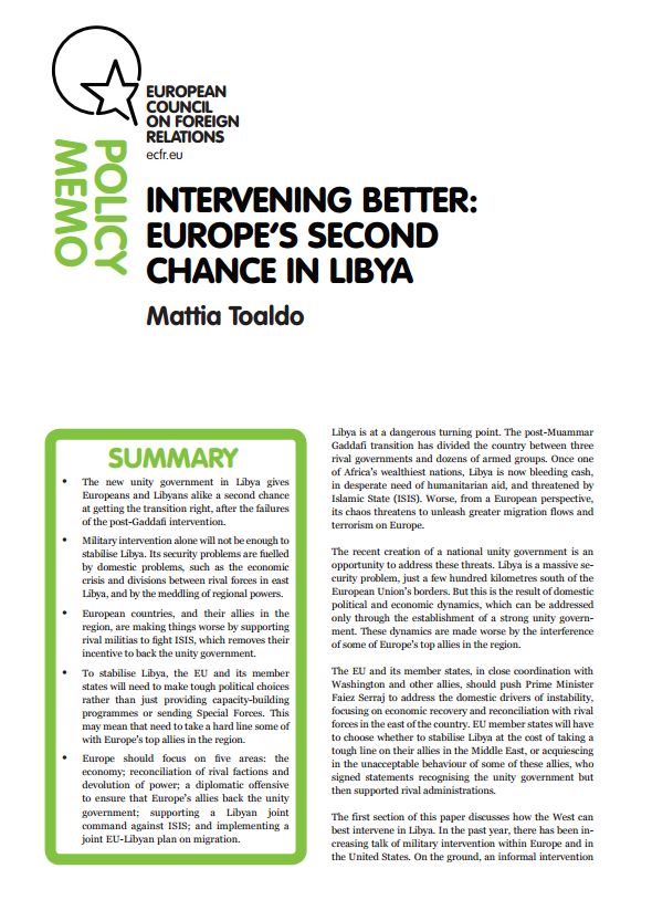 Cover: Intervening better: Europe’s second chance in Libya