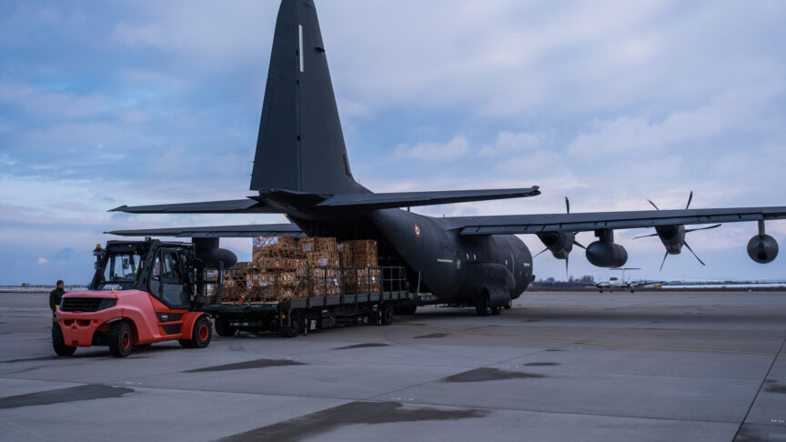Cargo unloaded from a C130 aircraft.

French military personnel and vehicles from the NATO Response Force (NRF), including VABs (véhicule de l’avant blindé) and AMX-10RCs arrive at Mihail Kogălniceanu international airport in Romania. The NRF has been activated for the first time in its history for defensive purposes in response to Russia’s unprovoked and unjustified invasion of Ukraine, demonstrating NATO’s commitment to the protection of its Allies. 

The NRF is a highly ready and technologically advanced multinational force made up of land, air, maritime and Special Operations Forces (SOF) components that the Alliance can deploy quickly, wherever needed. It is currently led by the French.