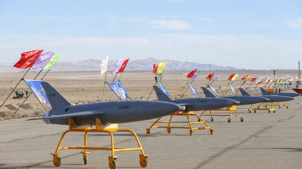 In this photo released on Tuesday, Jan. 5, 2021 by the Iranian army, drones are displayed prior to a drill, in an undisclosed location in Iran. The Iranian military began a wide-ranging, two-day aerial rill in the country’s north, state media reported, featuring combat and surveillance unmanned aircraft, as well as naval drones dispatched from vessels in Iran’s southern waters. (Iranian Army via AP)