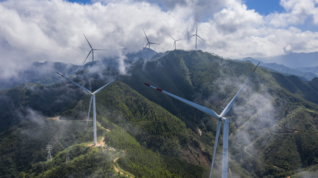 September 26, 2021, Cenxi, Cenxi, China: On September 25, 2021, at the China Guangdong Nuclear Power Wind Farm on the ridge southeast of Dalong Town, Cenxi City, Wuzhou City, Guangxi Province, the green hills and green hills, 15 wind power generators set against the clouds and the countryside, formed a beautiful green picture…In recent years, Cenxi City, Wuzhou, Guangxi has deeply practiced the concept of ecological priority and green development, vigorously developed the wind power industry, promoted the construction of green and clean energy, and formed a wind power corridor integrating wind power generation, sightseeing and tourism, and environmental protection demonstrations, boosting rural tourism Development and boost rural revitalization. (Credit Image: © SIPA Asia via ZUMA Press Wire