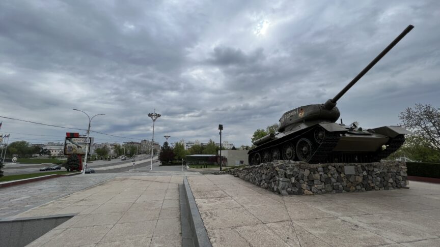 TRANSNISTRIA, MOLDOVA – APRIL 28: A view of Tiraspol, the so-called capital of the Transnistria on April 28, 2022. Transnistria, one of the “frozen crises” in the region after the collapse of the Soviet Union, is on the agenda again while the Russia-Ukraine war continues. The statements of the Russian authorities and the consecutive explosions in the Transnistria region led to speculations that Russia’s next stop after Ukraine would be Moldova. Local people, frightened by the recent explosions and developments in the region, began to leave Transnistria. Meanwhile, after the explosions, Russian-backed separatist groups set up many military checkpoints for precautionary and security purposes in Tiraspol. Stringer / Anadolu Agency