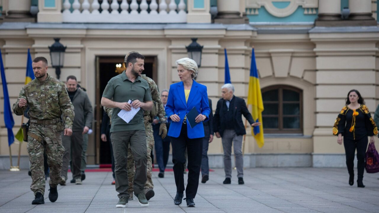 Handout photo shows Ukrainian President Volodymyr Zelensky and President of the European Commission Ursula von der Leyen hold a press conference following their talks in Kyiv, Ukraine on September 15, 2022. von der Leyen said Thursday that Ukraine would have the backing of Brussels “for as long as it takes” as Russia’s invasion of Ukraine nears its seventh month. The comments came during her visit to Kyiv, her first since the country became a candidate for bloc membership in June. Photo by Ukrainian Presidency via ABACAPRESS.COM