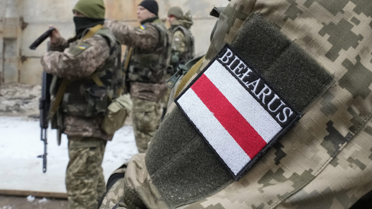 Belarusian volunteers receive military training at the Belarusian Company base in Kyiv, Ukraine, Tuesday, March 8, 2022. Hundreds of Belarus’ emigrants and citizens have arrived in Ukraine to help the Ukrainian army fight against Russian invaders. (AP Photo/Efrem Lukatsky)