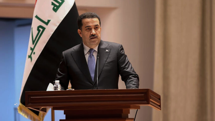 This photo provided by Iraqi Parliament Media Office, shows Mohammed Shia al-Sudani, a candidate for Iraq’s prime minister position, speaks during the parliamentary session to vote on the new government in Baghdad, Iraq, Thursday, Oct.27, 2022. (Iraqi Parliament Media Office via AP)