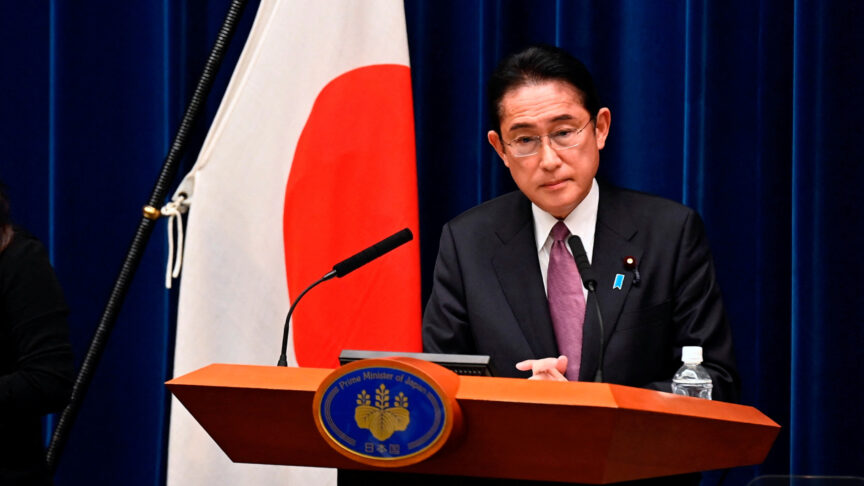 Japan’s Prime Minister Fumio Kishida attends a press conference in Tokyo, Japan, on December 16, 2022, addressing some topics such as National Security Strategy, political and social issues facing Japan in today’s World crisis. David Mareuil/Pool via REUTERS