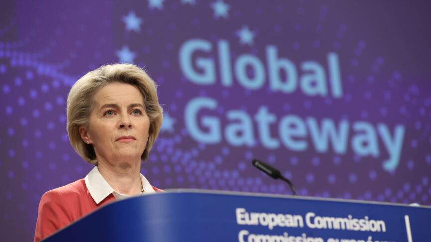 President of the European Commission Ursula von der Leyen talks to media at the end of the weekly EU Commission meeting, in the Berlaymont, the EU Commission headquarter on December 1, 2021 in Brussels, Belgium