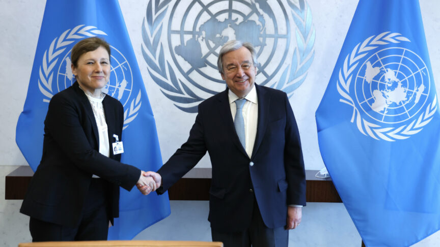 UN Secretary General Antonio Guterres meets with H.E. Ms. VÄ›ra JourovÃ¡, Vice-President for Values and Transparency, European Commission at the United Nations Headquarters on March 6, 2023, in New York City, USA. (Photo by John Lamparski/NurPhoto)