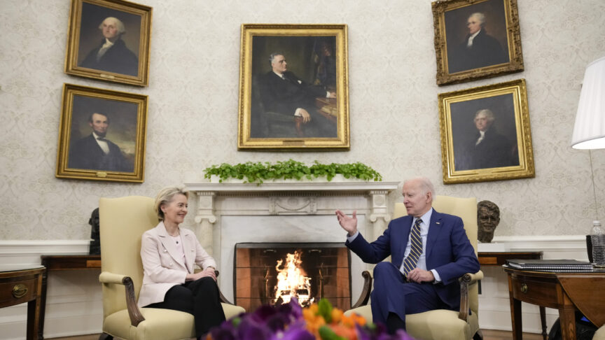 President Joe Biden meets with European Commission President Ursula von der Leyen in the Oval Office of the White House, Friday, March 10, 2023