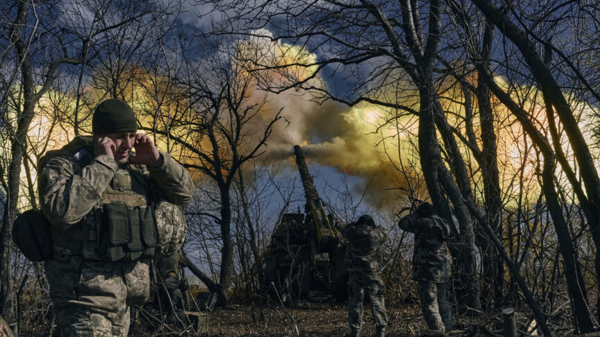 FILE – Ukrainian soldiers fire a self-propelled howitzer towards Russian positions near Bakhmut, Donetsk region, Ukraine, Sunday, March 5, 2023. Europe’s biggest armed conflict since World War II is poised to enter a key new phase in the coming weeks. With no suggestion of a negotiated end to the 13 months of fighting between Russia and Ukraine, a counteroffensive by Kyiv’s troops is in the cards. (AP Photo/Libkos, File)