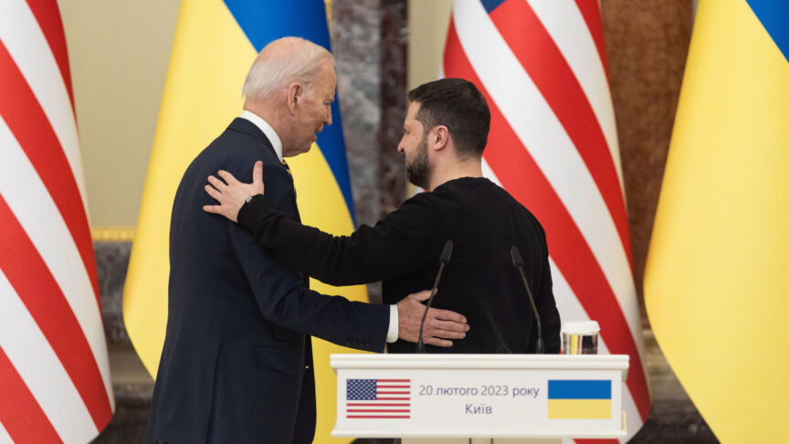 February 20, 2023, Kyiv, Ukraine: President JOE BIDEN and President ZELENSKY at Mariinsky Palace after a press conference during an unannounced visit in Kyiv. (Credit Image: © Ukraine Presidency/ZUMA Press Wire