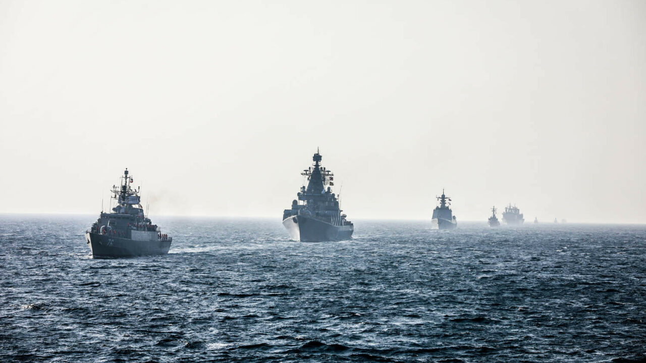 January 21, 2022, Indian Ocean, Indian Ocean, Iran: This photo provided Friday, Jan. 21, 2022, by the Iranian Army, shows a part of a joint naval drill of Iran, Russia, and China in the Indian Ocean. Iran’s state TV said 11 of its vessels were joined by three Russian ships including a destroyer, and two Chinese vessels
