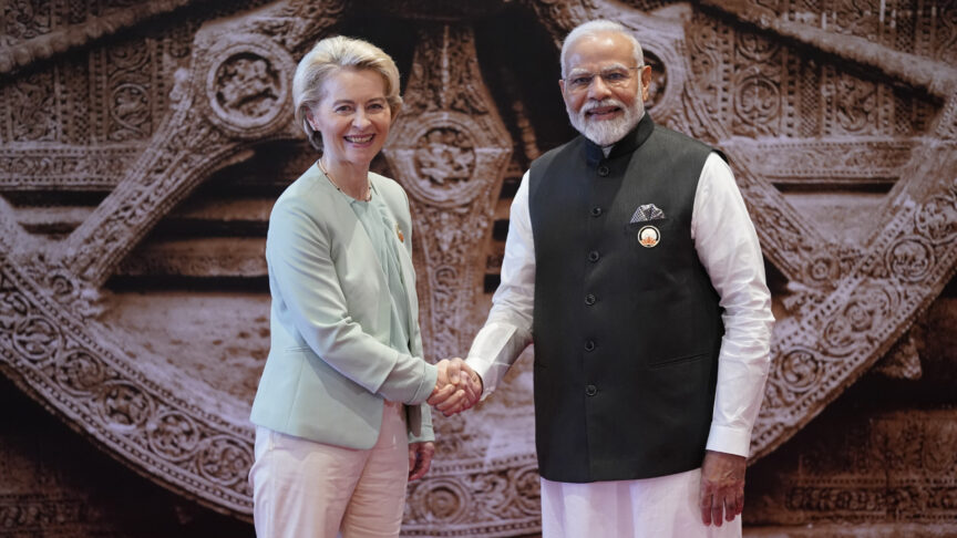 Indian Prime Minister Narendra Modi welcomes President of the European Union Ursula von der Leyen