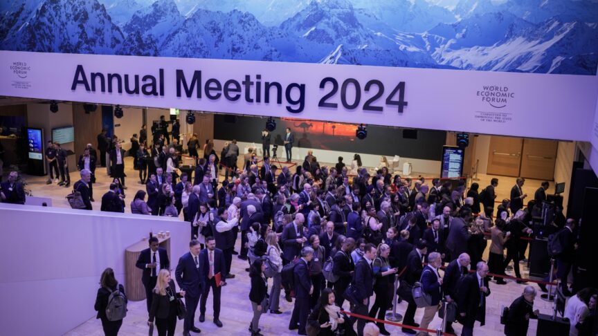 Attendees gather at the annual meeting of the World Economic Forum in Davos, Switzerland, Thursday, Jan. 18, 2024. The annual meeting of the World Economic Forum is taking place in Davos from Jan. 15 until Jan. 19, 2024. (AP Photo/Markus Schreiber)