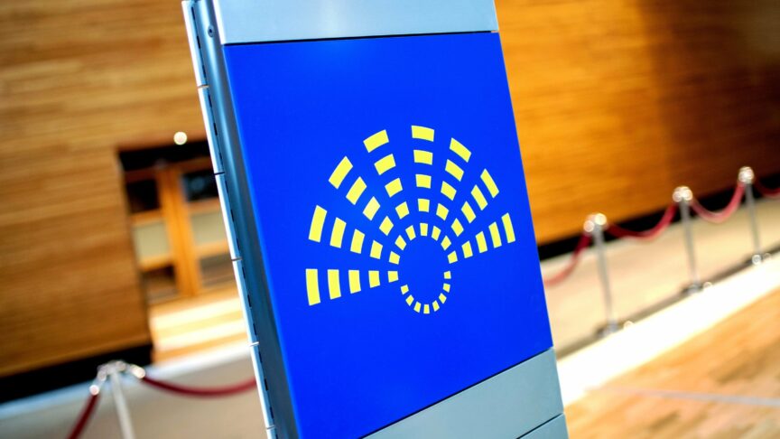 A sign in front of the plenary in the European Parliament in Strasbourg (France), 17 January 2020