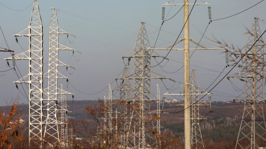 A view shows power poles in Chisinau, Moldova