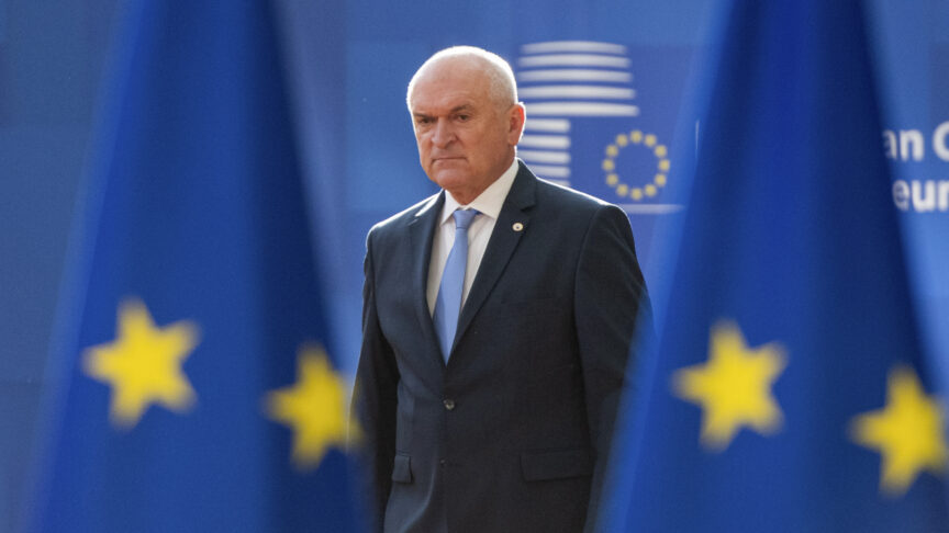 Bulgaria’s Prime Minister Dimitar Glavchev arrives for an EU summit in Brussels, Thursday, April 18, 2024. European Union leaders vowed on Wednesday to ramp up sanctions against Iran as concern grows that Tehran’s unprecedented attack on Israel could fuel a wider war in the Middle East. (AP Photo/Harry Nakos)