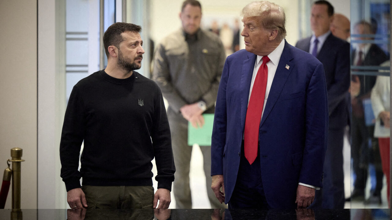 Handout photo dated September 27, 2024 shows Ukrainian President Volodymyr Zelensky (L) and Republican presidential nominee former US President Donald Trump, meeting in New York City, NY, USA. President Volodymyr Zelensky congratulated Donald Trump on his expected victory in the U.S. presidential election, voicing hopes for “strong bipartisan support for Ukraine in the United States.” “Congratulations to Donald Trump on his impressive election victory!” Zelensky said on X. Trump is on the brink of victory, with only a few electoral votes left to clinch the needed 270, leaving the chances of Democratic candidate Vice President Kamala Harris increasingly slim. Photo by Ukrainian Presidency via ABACAPRESS.COM