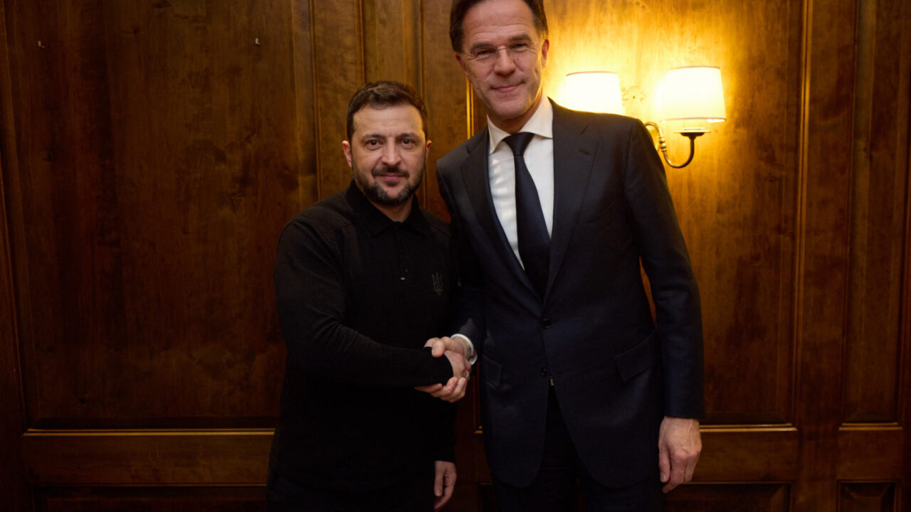 Handout picture shows President of Ukraine Volodymyr Zelensky met with NATO Secretary General Mark Rutte on the sidelines of the Munich Security Conference, in Munich, Bavaria, Germany, on February 14, 2025. Photo by Ukrainian Presidency via ABACAPRESS.COM