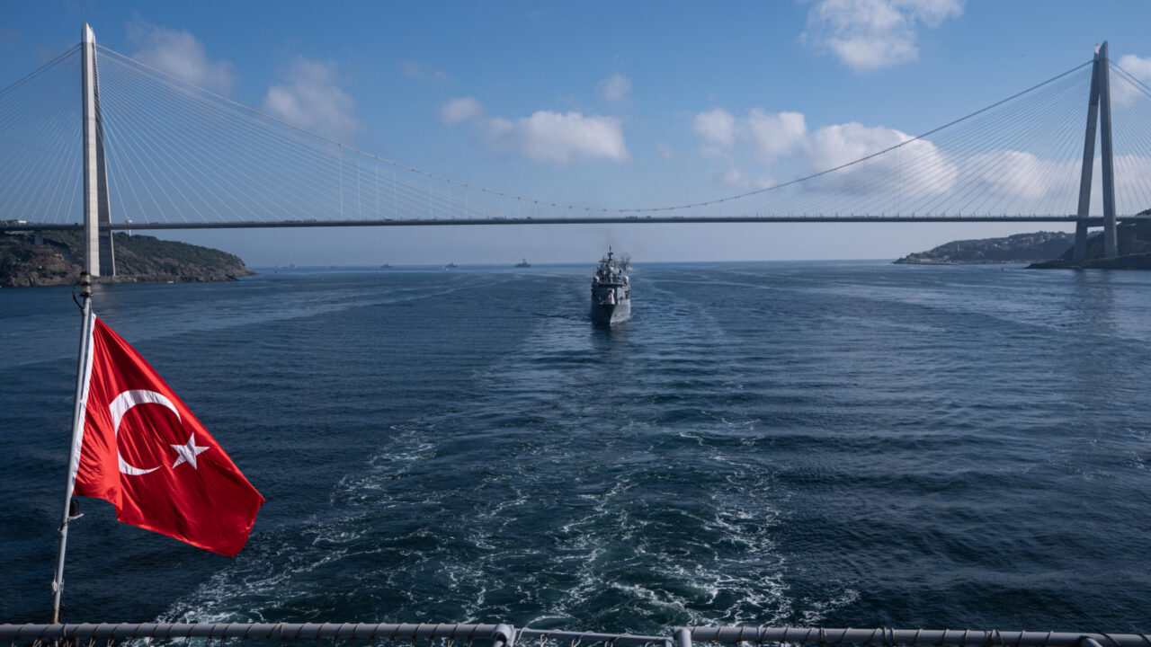 ISTANBUL, TURKIYE – SEPTEMBER 27: 16 warships of the Turkish Naval Forces pass through the Bosphorus within the scope of the Anniversary of the Preveza Naval Victory and Naval Forces Day in Istanbul, Turkiye on September 27, 2024