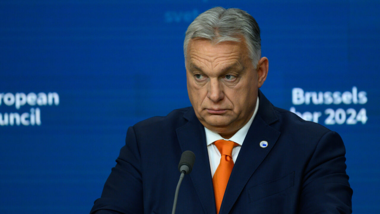 Hungary’s Prime Minister Viktor Orban stands by during the press statement. EU leaders meet in Brussels, Belgium, on December 19, 2024, to discuss Ukraine, the EU in the world, the Middle East, resilience and preparedness, migration, and foreign policy issues. (Photo by Jonathan Raa/NurPhoto)