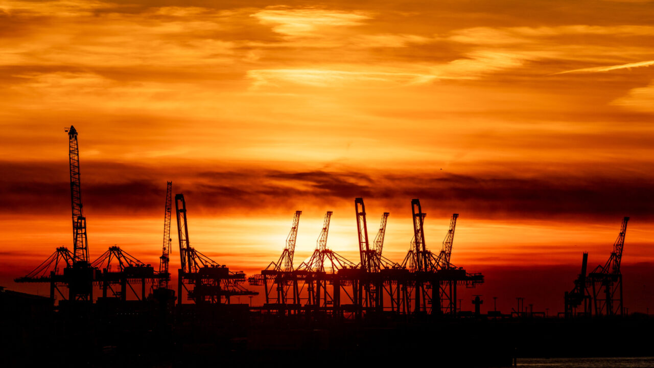 Sunset Hafen, Hamburg, Deutschland (DEU)
