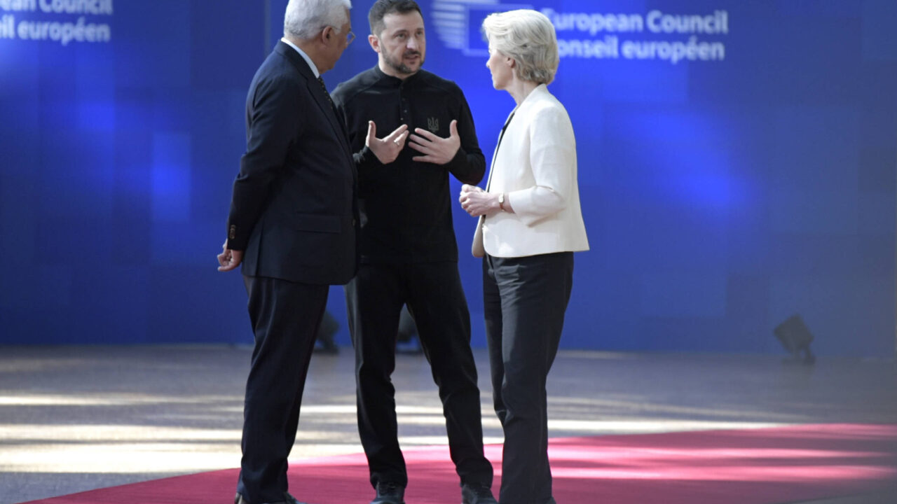 Antonio Costa, President of the European Council, Volodymyr Zelensky, President of Ukraine, and Ursula von der Leyen, President of the European Commission arrive at a special European Union summit at the European headquarters in Brussels, Belgium, Thursday, March 6, 2025. EU leaders are meeting to discuss continued support for Ukraine and pledge to increase EuropeÕs defense spending facing the Russian threat. (Photo by Arnaud Andrieu/Sipa Press).//ANDRIEUARNAUD_AA20250306EuropeanCouncil04/Credit:Arnaud Andrieu/SIPA/2503061414