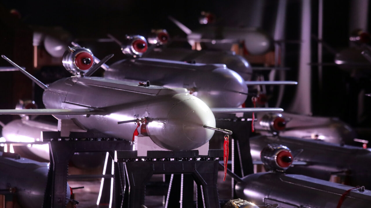 Long-range Peklo (Hell) missile drones are displayed during the handover of the first batch to Defence Forces on the Day of the Armed Forces of Ukraine, Kyiv, capital of Ukraine