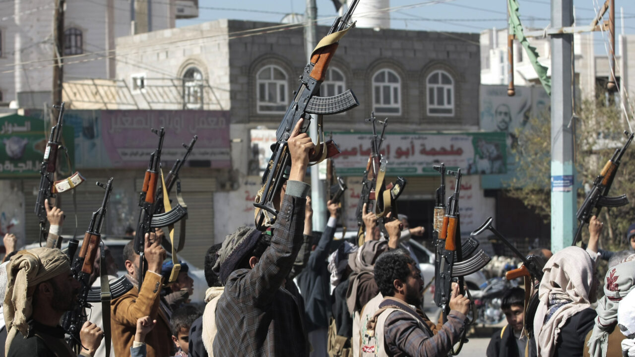 January 11, 2024, Sanaa, Sanaa, Yemen: Newly recruited Houthi fighters hold up a weapons and chanting slogans in a ceremony at the end of their training in Sanaa, Yemen..The head of Yemen’s Houthi movement, Abdul-Malik al-Houthi, has cautioned the United States and its allies about a potentially significant retaliation if they initiate a military strike against his nation..During a televised address on Thursday, Houthi declared that any such response would exceed the scale of the recent attack, in which Yemeni drones and missiles were directed at US and British vessels..”There will be a swift and powerful response to any American attack. Our retaliation will far exceed the impact of the recent strike, which involved twenty drones and multiple missiles.”.”We are committed to targeting Israeli-affiliated ships and will continue to do so without hesitation. (Credit Image: © Osamah Yahya/ZUMA Press Wire