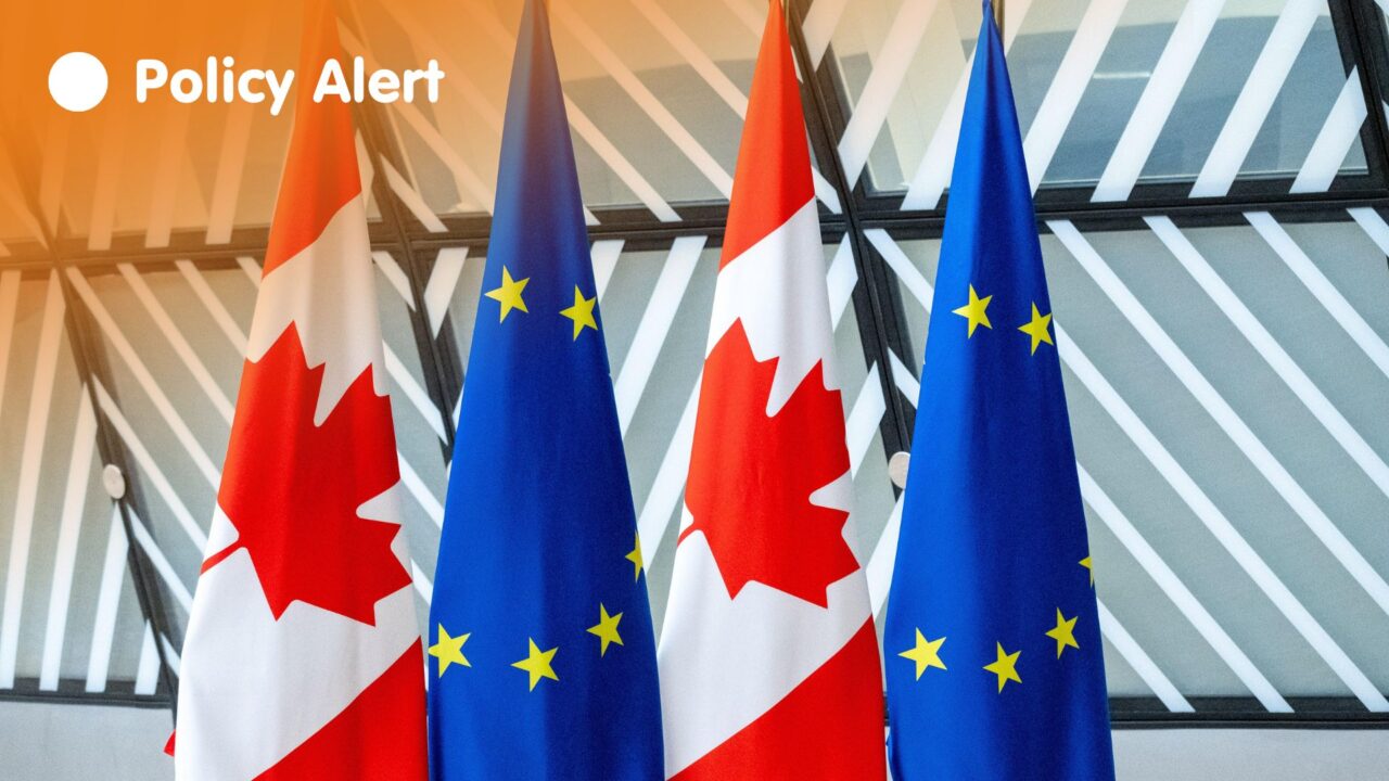 Flag during the meeting between Prime Minister of Canada Justin Trudeau and President of the European Council Antonio Luis Santos da Costa and President of the European Commission URSULA VON DER LEYEN in the European Council an institution of the European Union in Brussels in Belgium on 12th February 2025. Drapeau durant la rencontre le Premier ministre du Canada Justin Trudeau et le President du Conseil Europeen Antonio Luis Santos da Costa et la Presidente de la Commission Europeenne URSULA VON DER LEYEN le Conseil Europeen institution de l Union Europeenne a Bruxelles en Belgique le 12 fevrier 2025