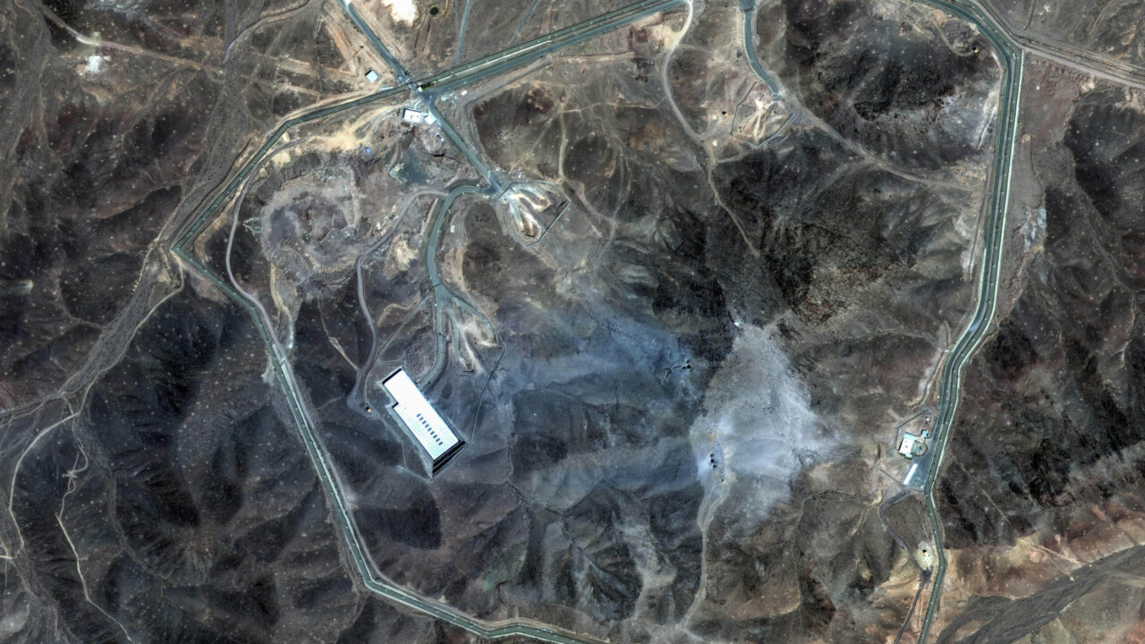 This satellite image provided by Maxar Technologies shows damage at the Fordo enrichment facility in Iran after U.S. strikes, Sunday, June 22, 2025