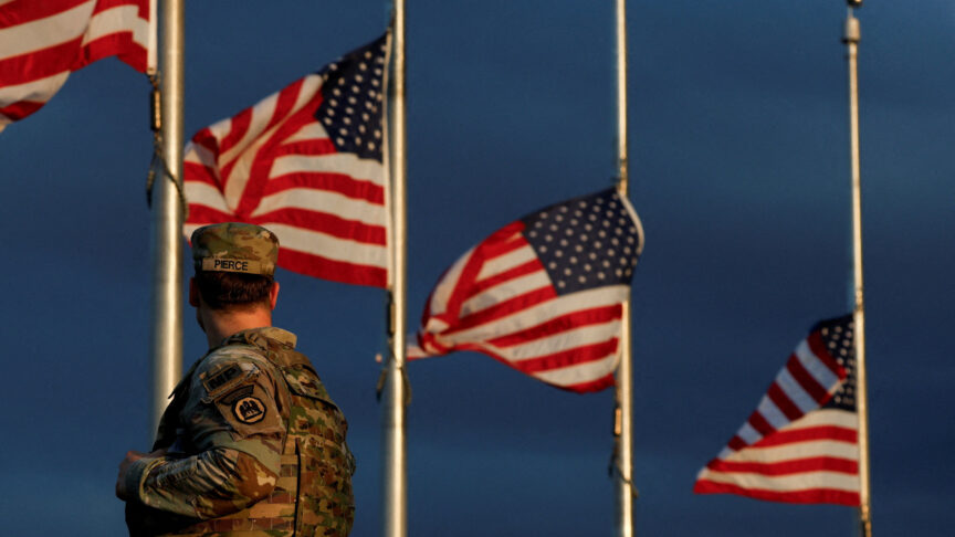 A member of the Louisiana National Guard patrols at the National Mall