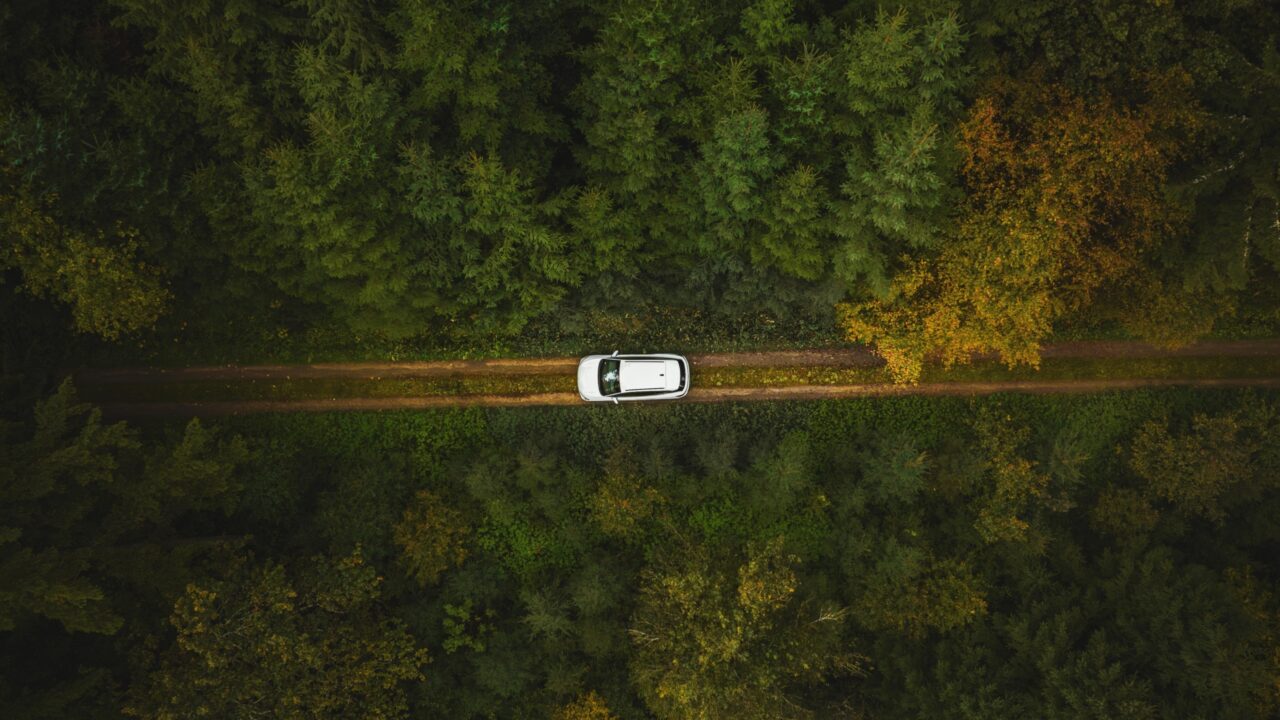 Elektrisches auto weißer vw id4 im wald, schwarzwald, rotfelden, deutschland, europa