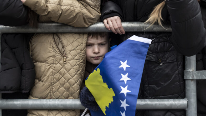 A children attends the KSF Kosovo Security Force parade during the celebration of the Kosovo Independence Day