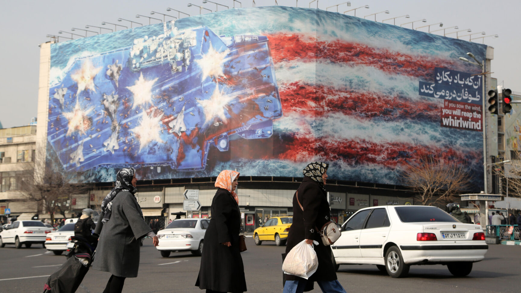 Anti U.S. banner displayed in Tehran amid rising US Iran tensions