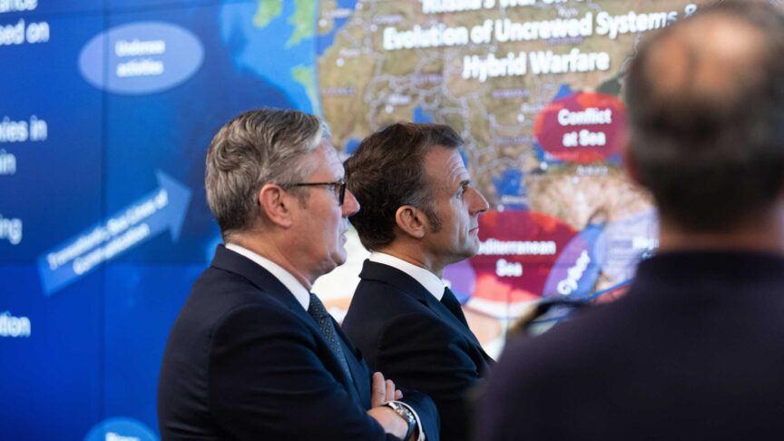 Northwood Headquarters : Macron and Starmer at the Coalition of the Willing meeting at a military base at