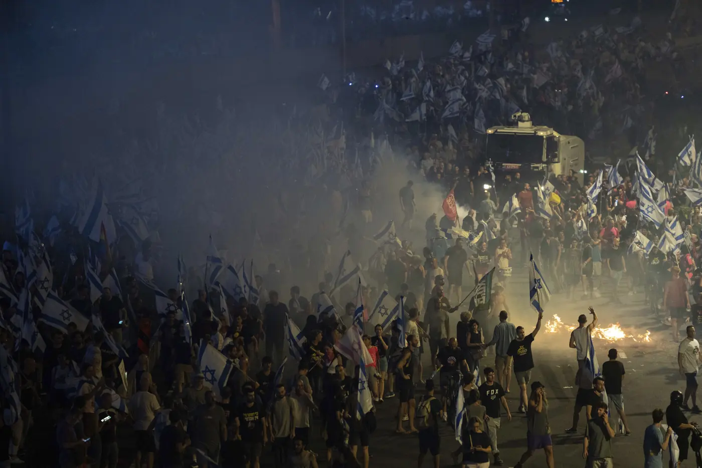 Israelis protest against plans by prime minister Binyamin Netanyahu’s government to overhaul the judicial system, blocking a motorway in Tel Aviv, July 5th 2023