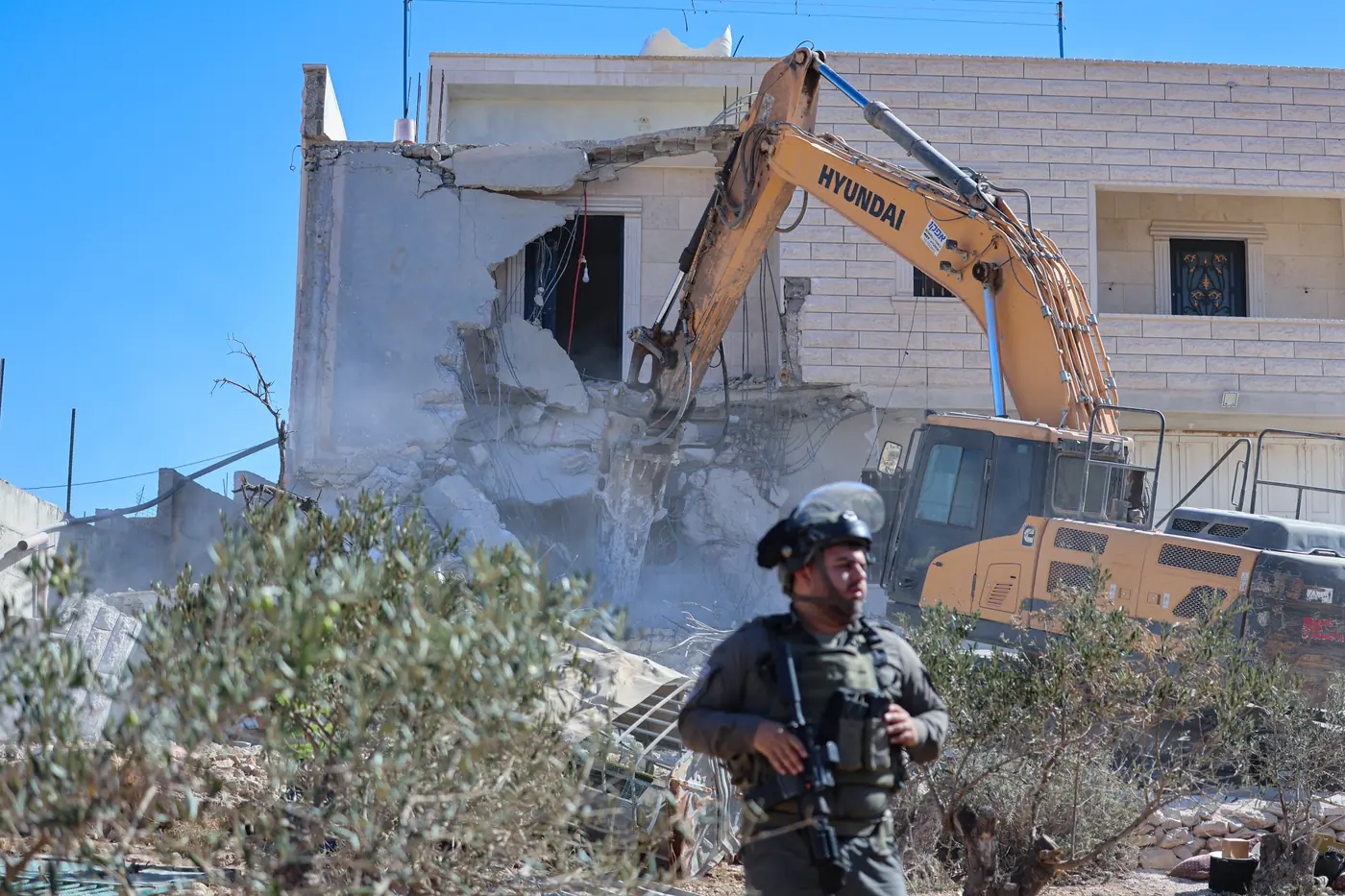 Israeli forces demolish a Palestinian home near Khallet al-Homs, in the occupied West Bank. Anti-settlement activist Osama Makhamreh told the WAFA news agency that the home belonged to Fadel al-Haddar and sheltered eight people, most of them children. September 16th 2026