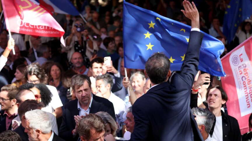 Yannick Jadot and Raphaël Glucksmann at the Rencontres de la Gauche in Bram, southern France, ahead of the 2027 presidential election