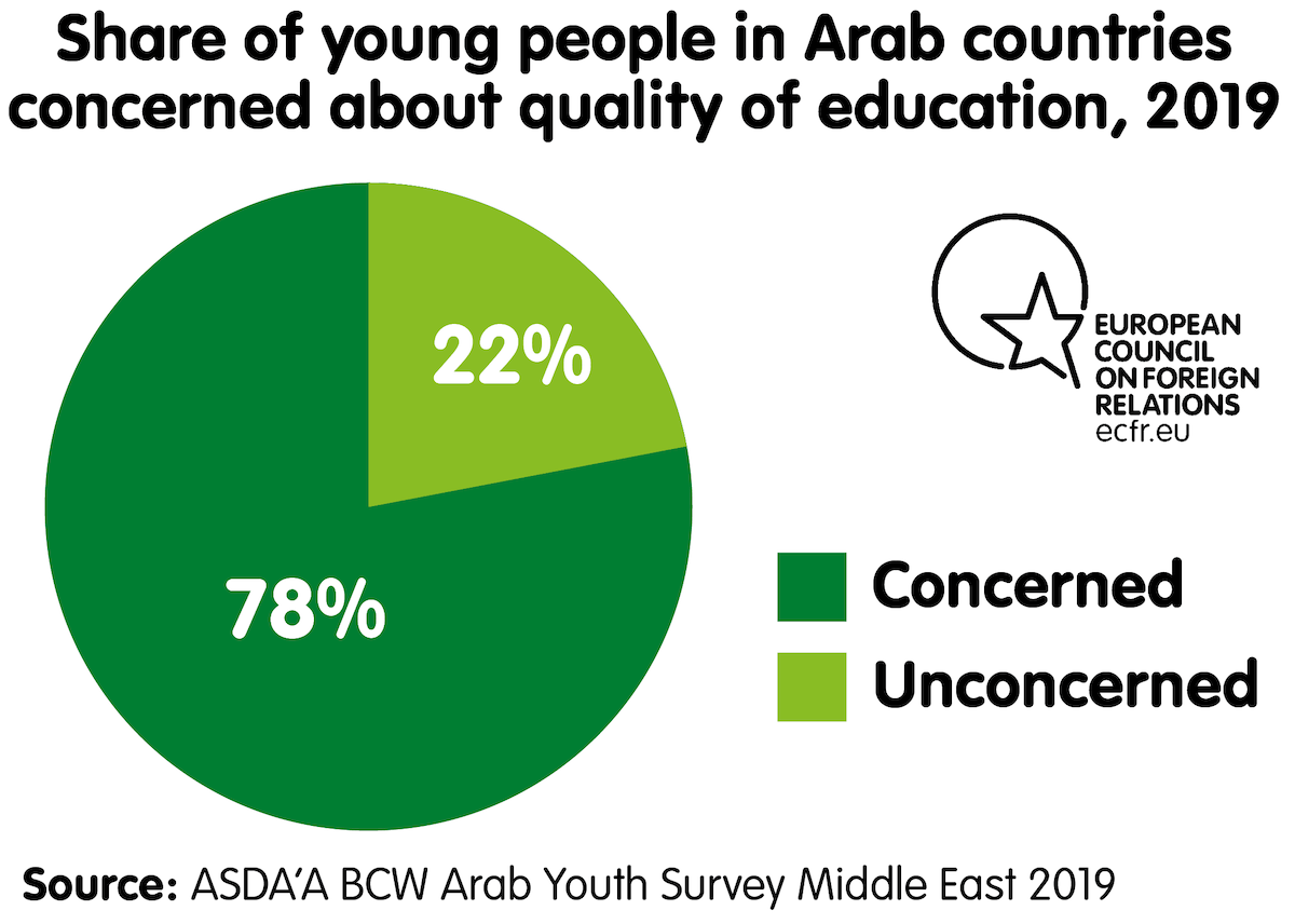 Share of young people in Arab countries concerned about quality of education, 2019