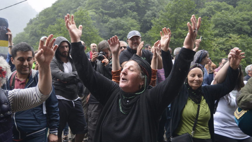 63 year old environmental protestor Hava Bekaar protests the construction of a road in the TurkishBlack Sea forest