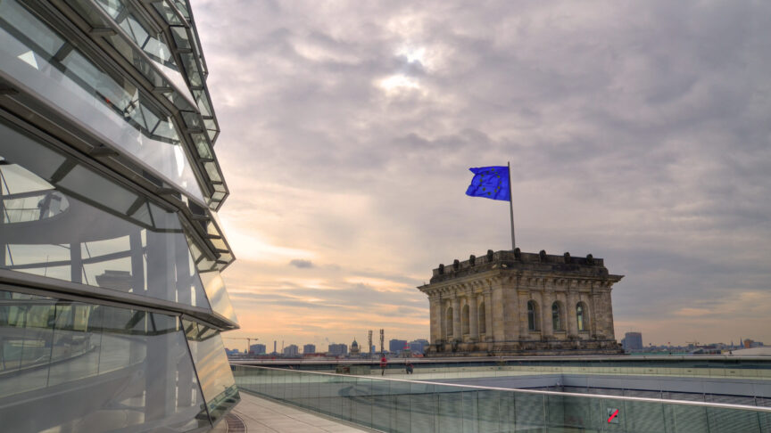An EU flag flies over the reichstag