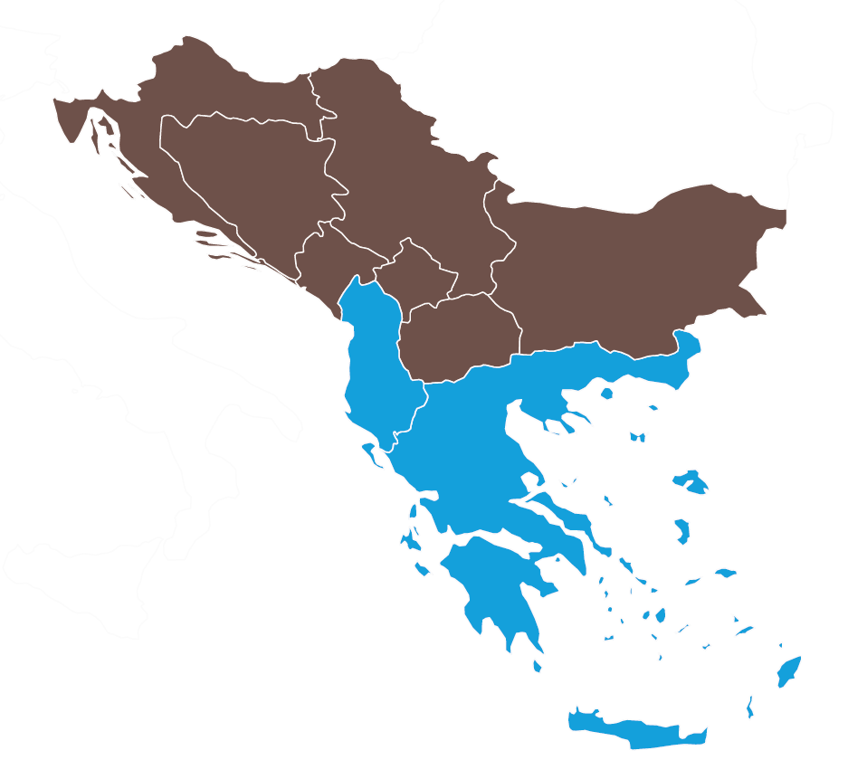 Map of Albania and Greece
