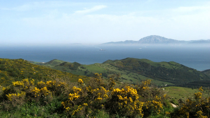 A view of the Strait of Gibraltar separating Spain and Morocco