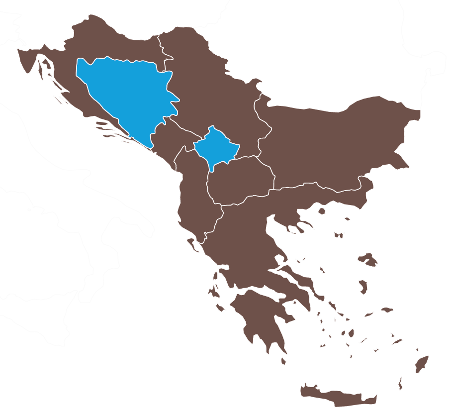 Map of Bosnia-Herzegovina and Kosovo