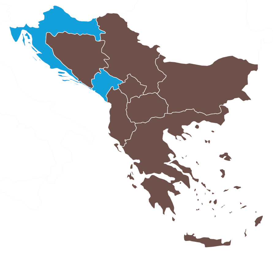 Map of Montenegro and Croatia