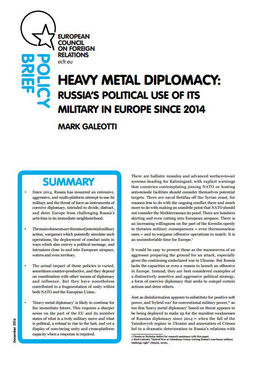 Heavy Metal Diplomacy Russia S Political Use Of Its Military In Europe Since 14 European Council On Foreign Relations