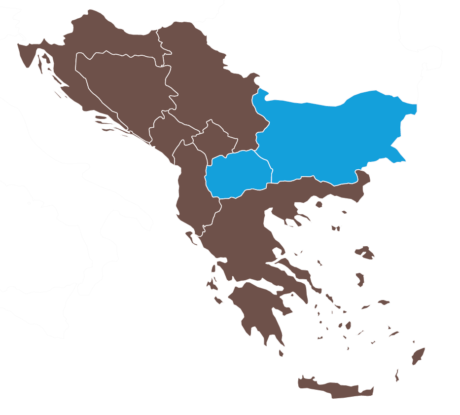 Map of North Macedonia and Bulgaria