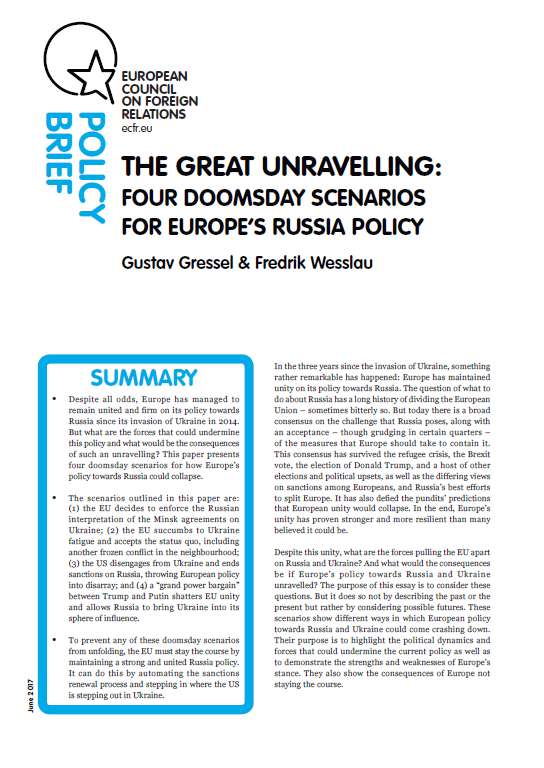 Compete Premedication Autonomous The great unravelling: four doomsday scenarios for Europe's Russia policy – European  Council on Foreign Relations
