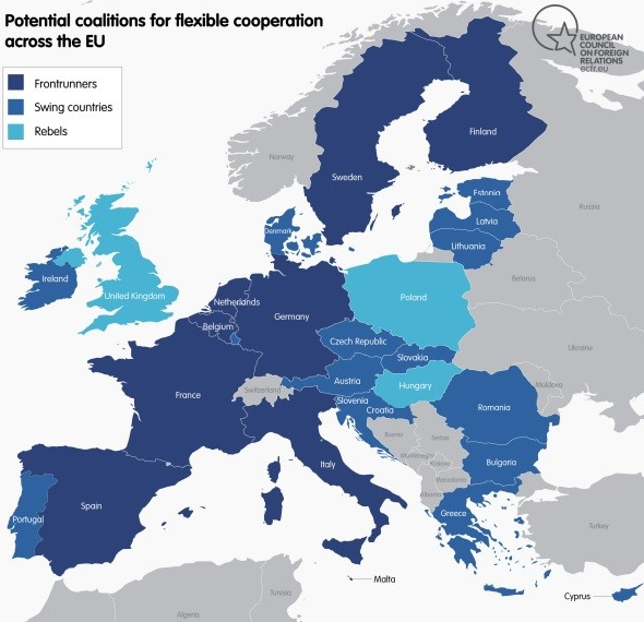 Karte: EU28 Potential coalitions for flexible cooperation