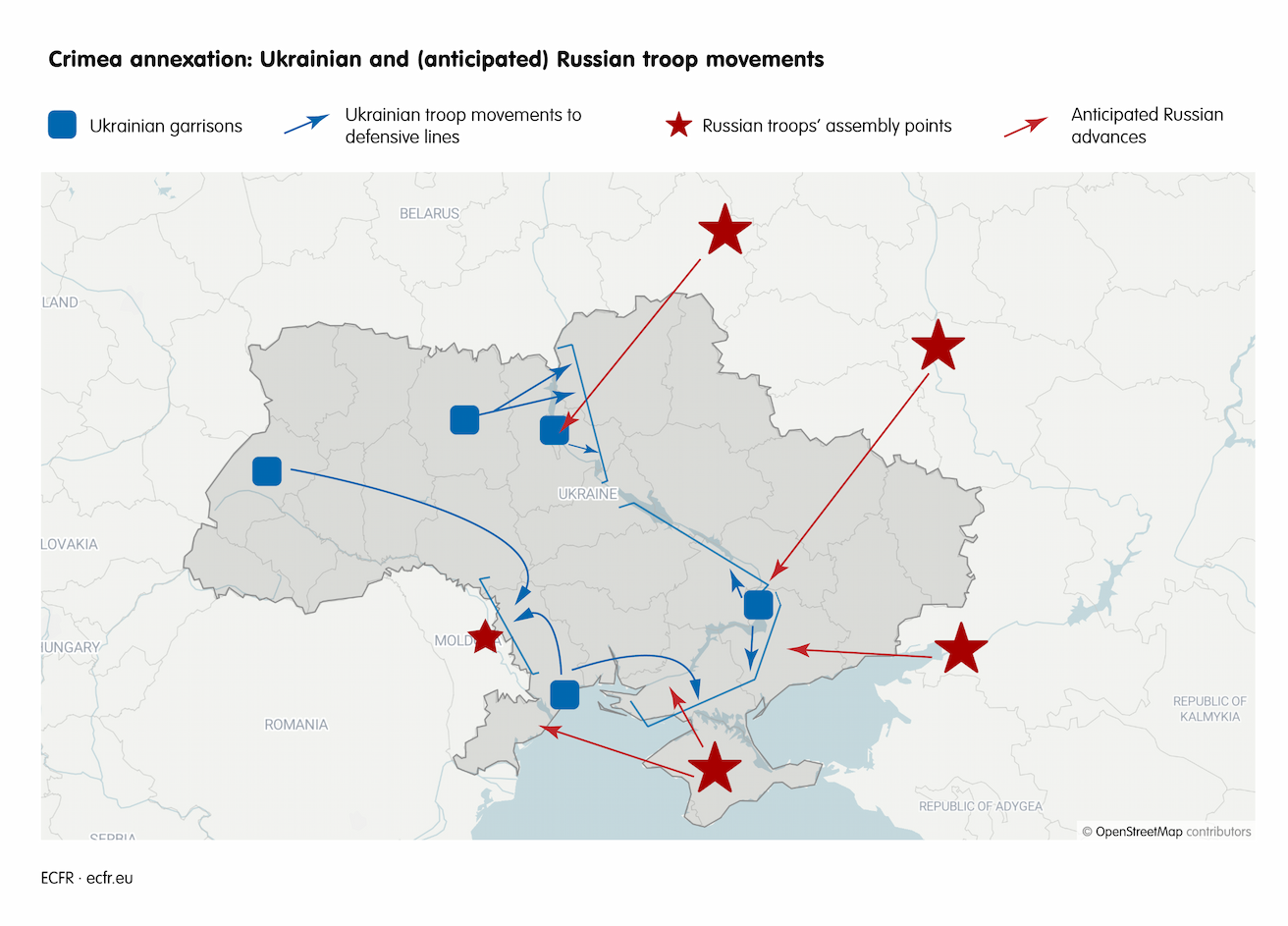 Crimea annexation: map of Ukrainian and (anticipated) Russian troop movements